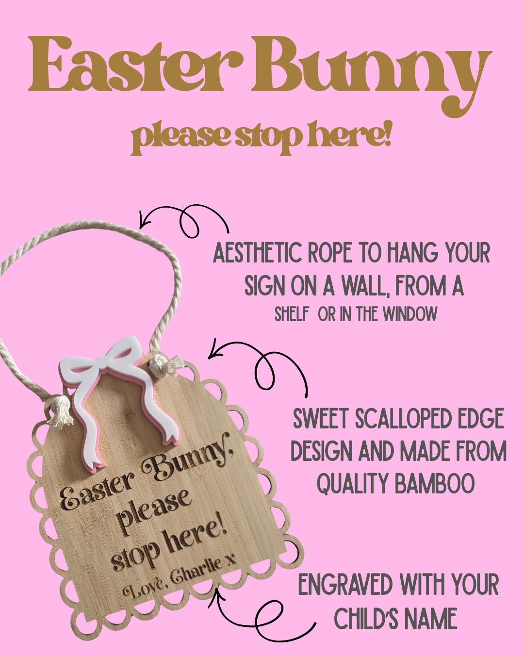 Personalized Easter Bunny Stop Here Sign | Bamboo Door Decor