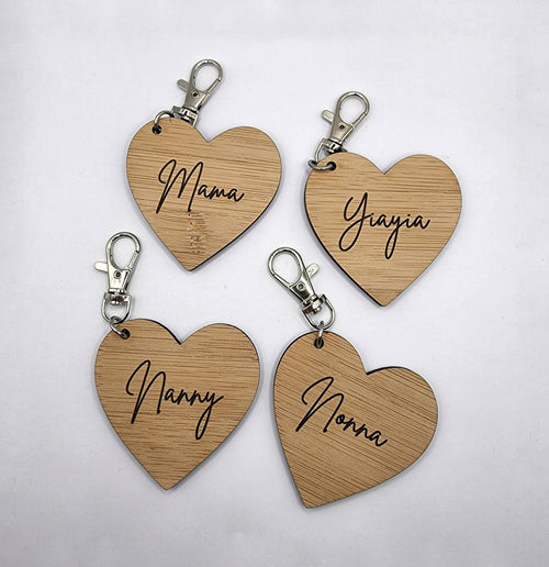 Bamboo/Wooden Engraved Heart Shaped Keyring/Bagtag - Personalised