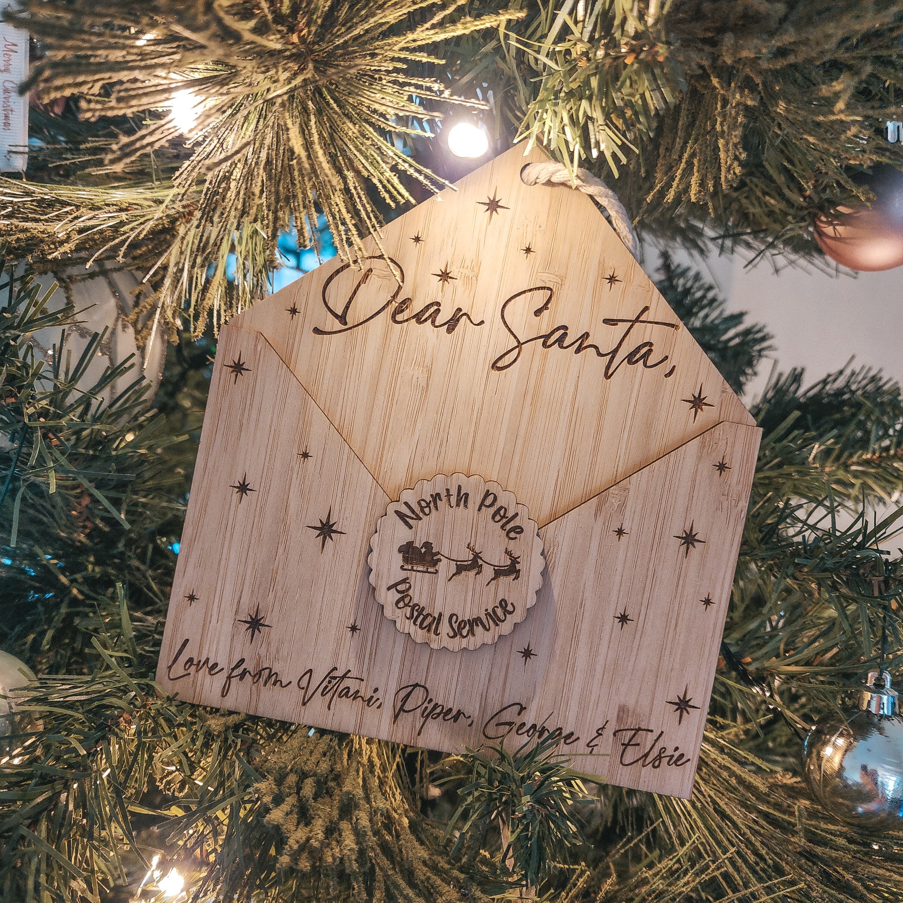 Personalised Bamboo Letters To Santa Envelope Wall Hanging - North Pole Postal Service