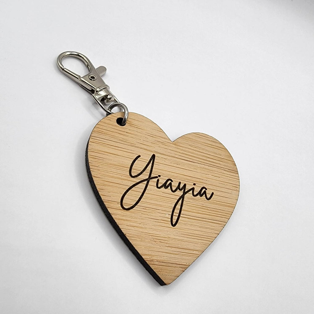 Bamboo/Wooden Engraved Heart Shaped Keyring/Bagtag - Personalised