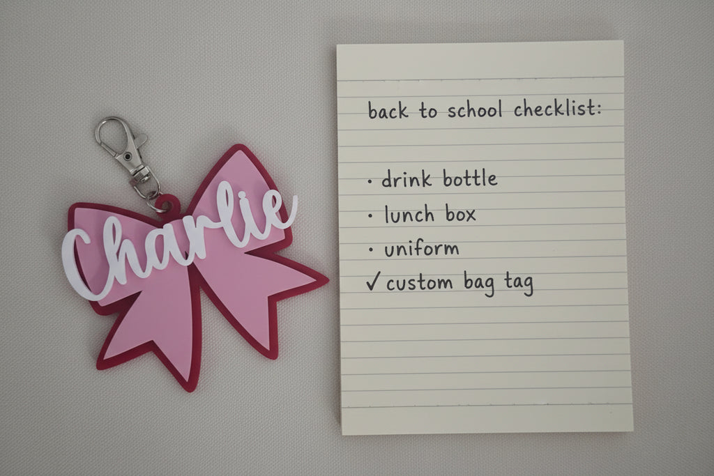 Personalized Bow Name Keychain | Acrylic Back to School Bag Tag