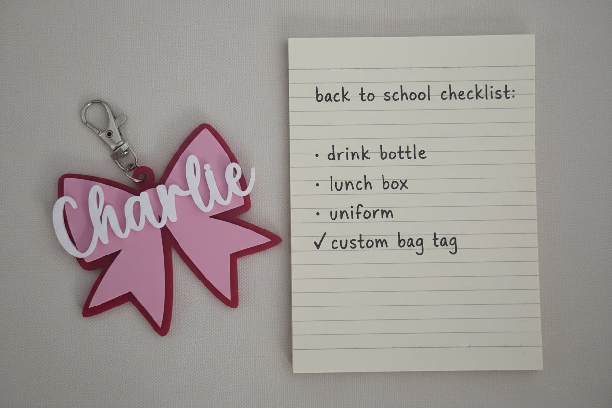 Personalized Bow Name Keychain | Acrylic Back to School Bag Tag