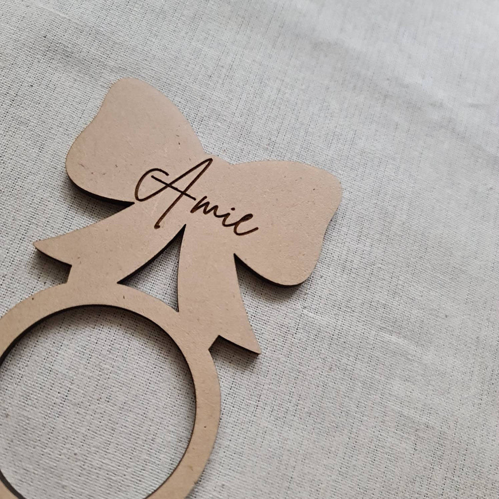 Personalised Engraved Wooden Gift Bow Place Card/ Napkin Ring
