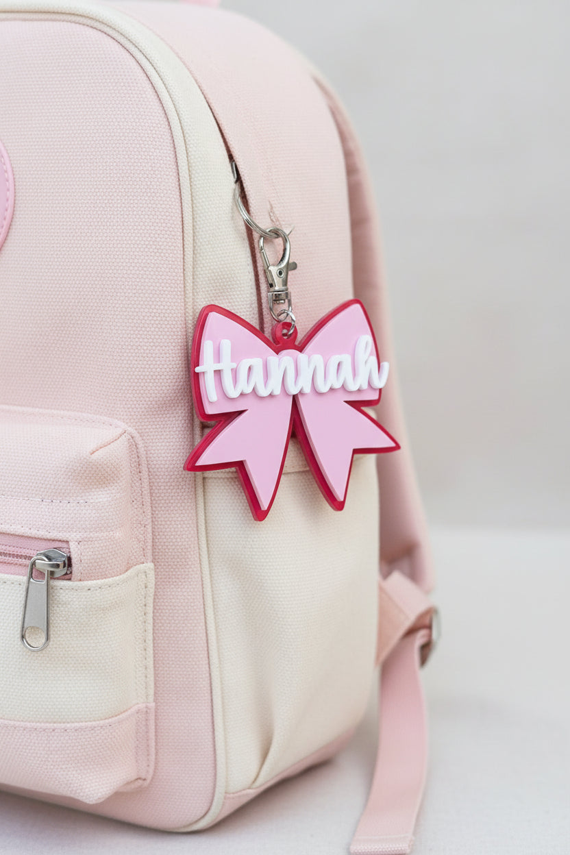 Personalized Bow Name Keychain | Acrylic Back to School Bag Tag
