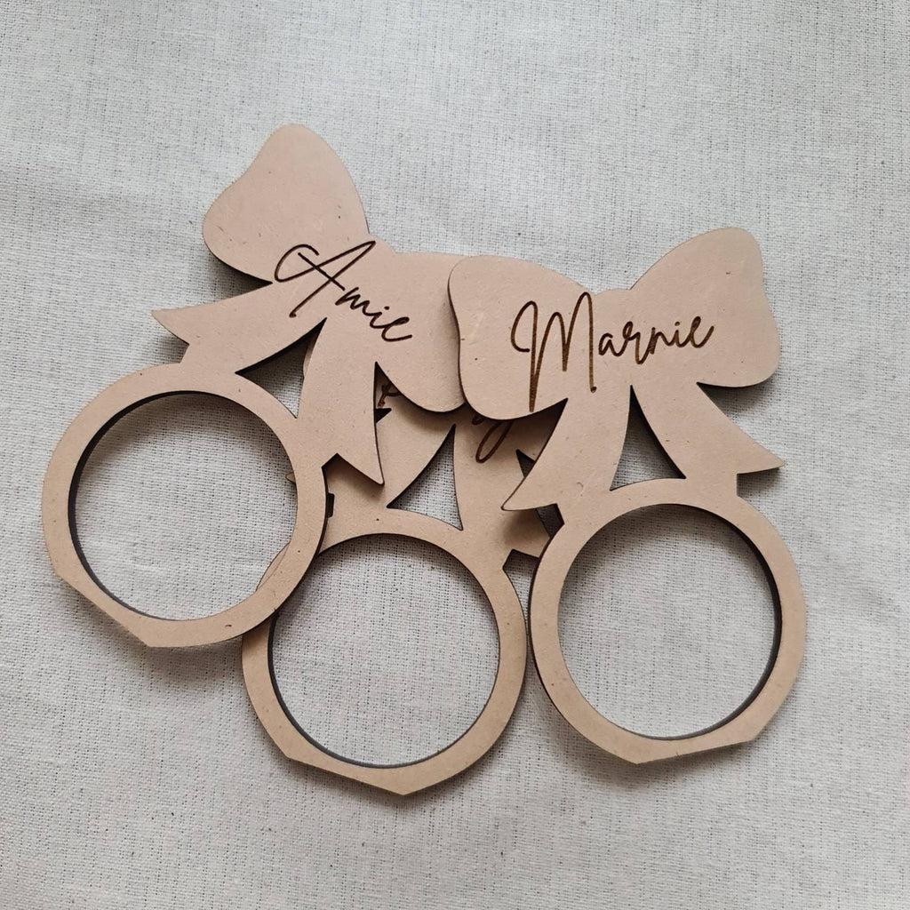 Personalised Engraved Wooden Gift Bow Place Card/ Napkin Ring