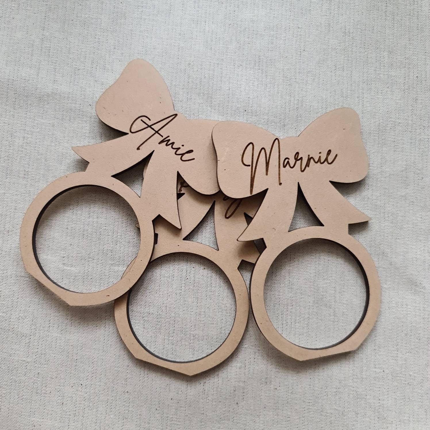 Personalised Engraved Wooden Gift Bow Place Card/ Napkin Ring