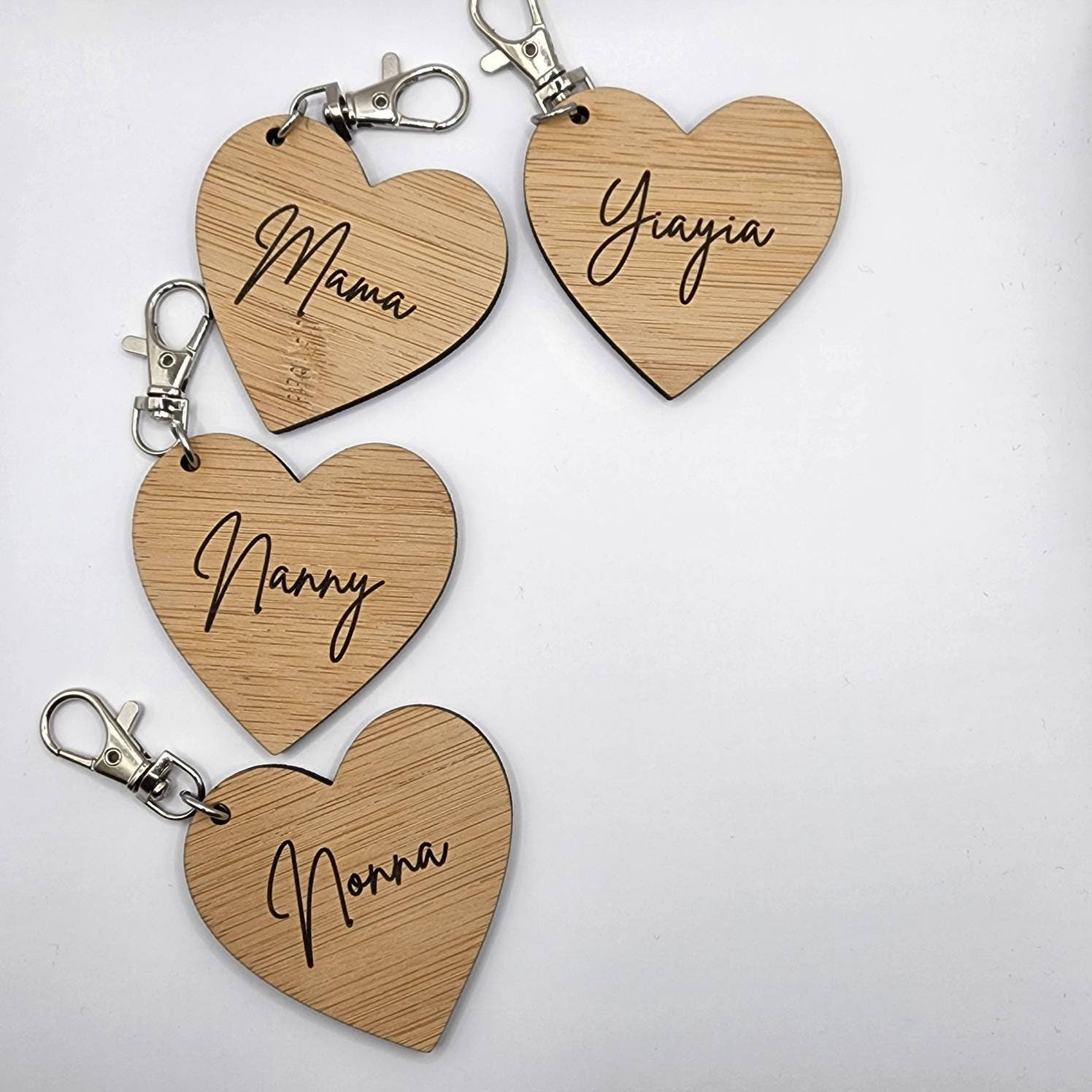 Bamboo/Wooden Engraved Heart Shaped Keyring/Bagtag - Personalised