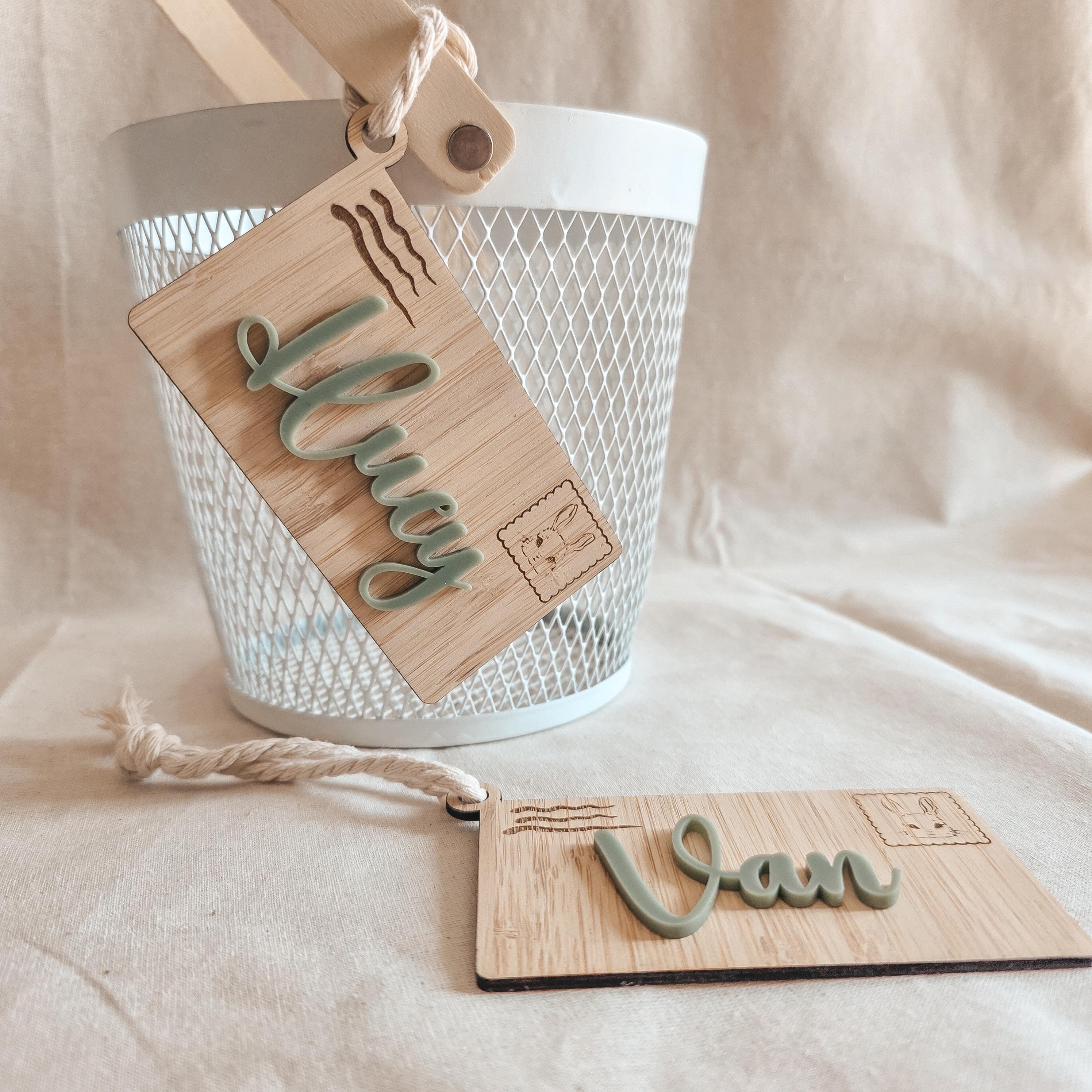 Personalized Bamboo Easter Basket Tag | Acrylic Name Decoration