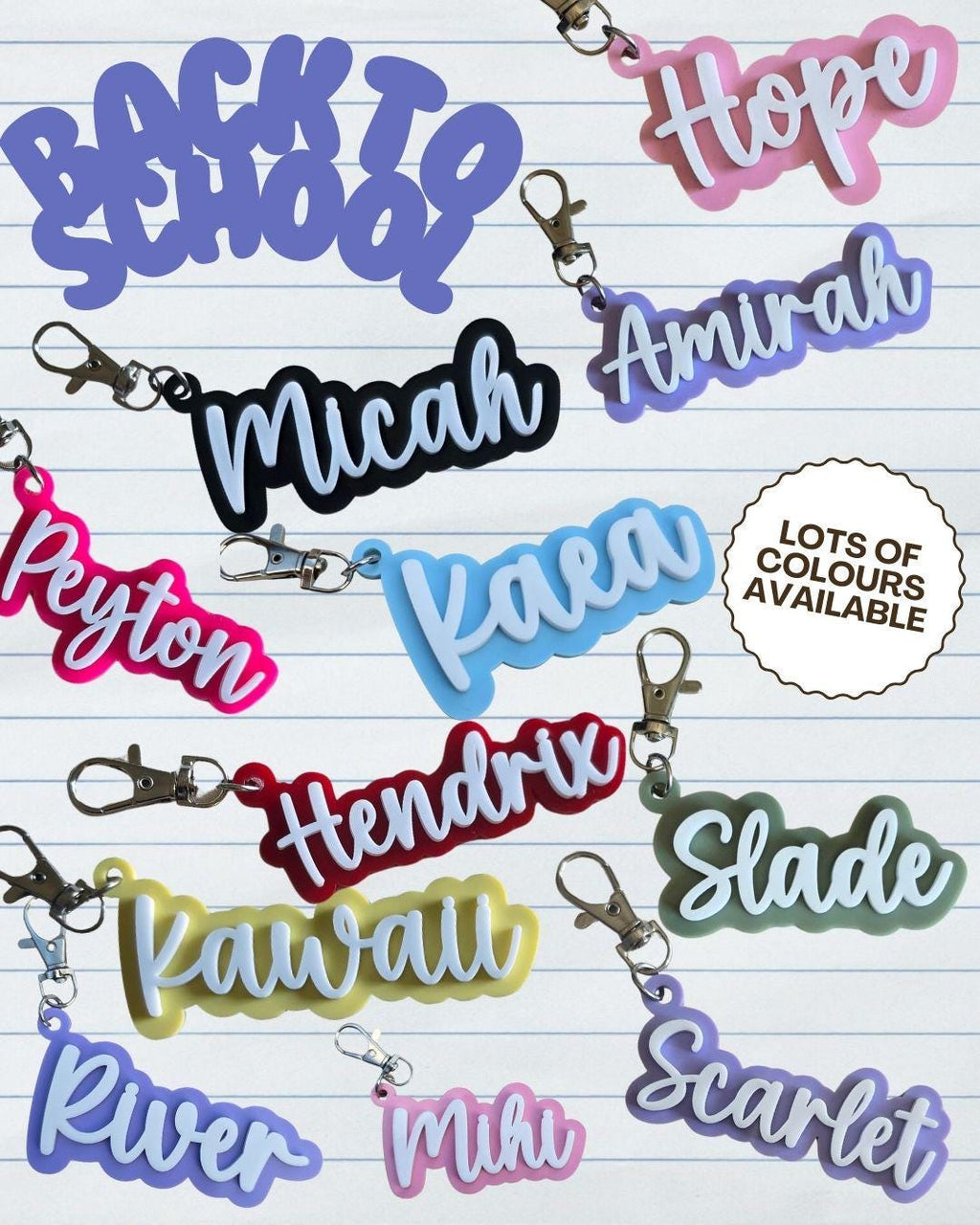 Personalised Name Keyring | Back to School Bag Tag | Custom Kids Backpack Keychain