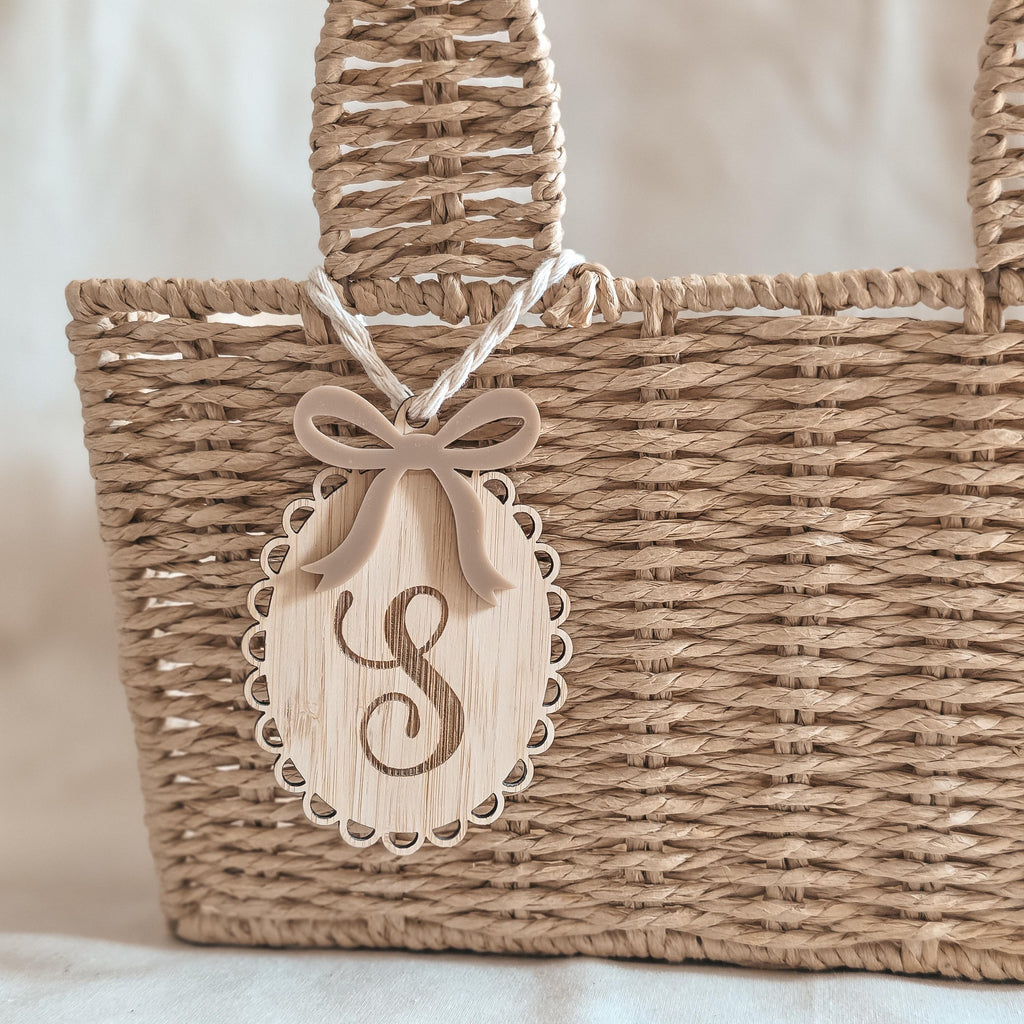 Personalized Easter Basket Tag | Bamboo Initial Gift Tag with Acrylic Bow