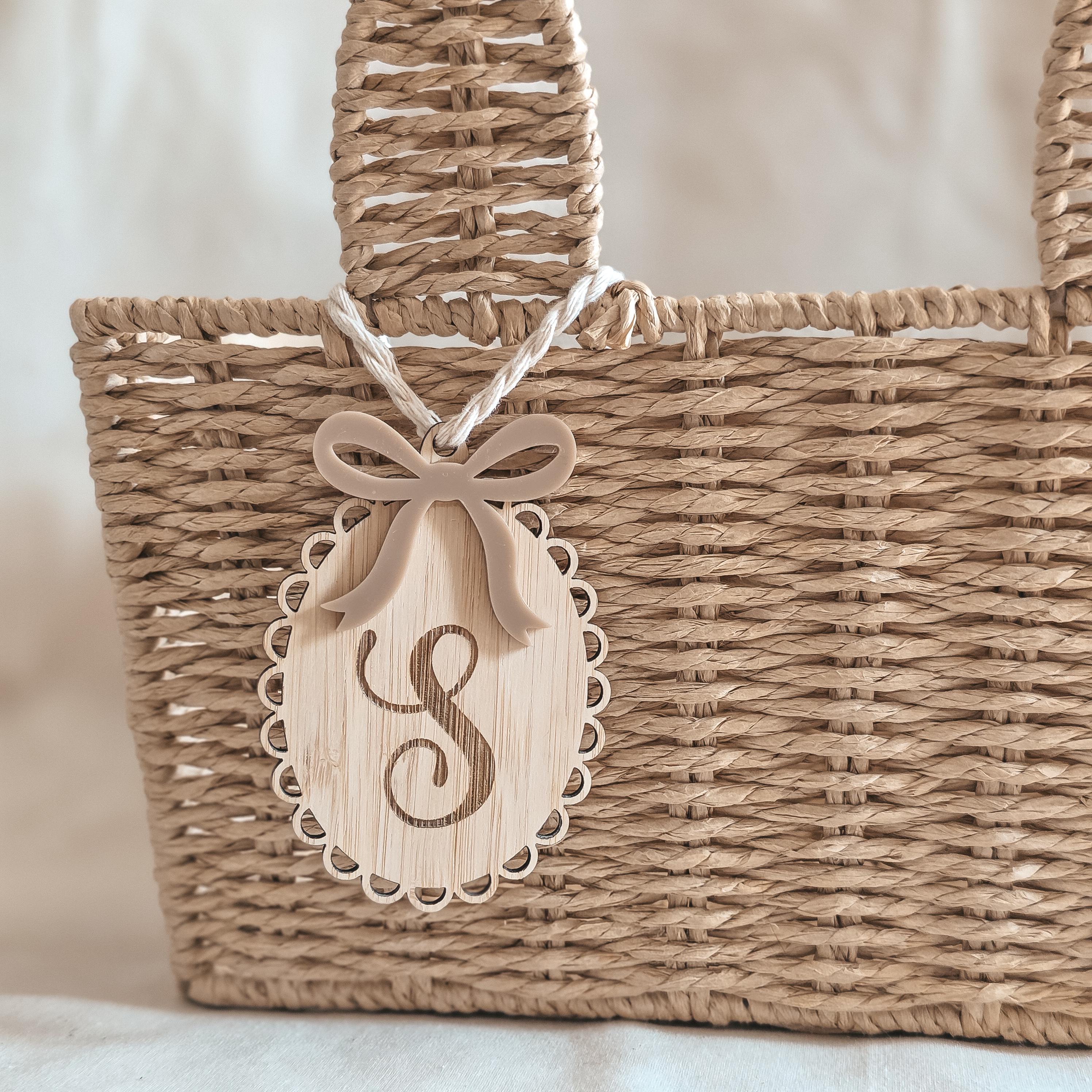 Personalized Easter Basket Tag | Bamboo Initial Gift Tag with Acrylic Bow
