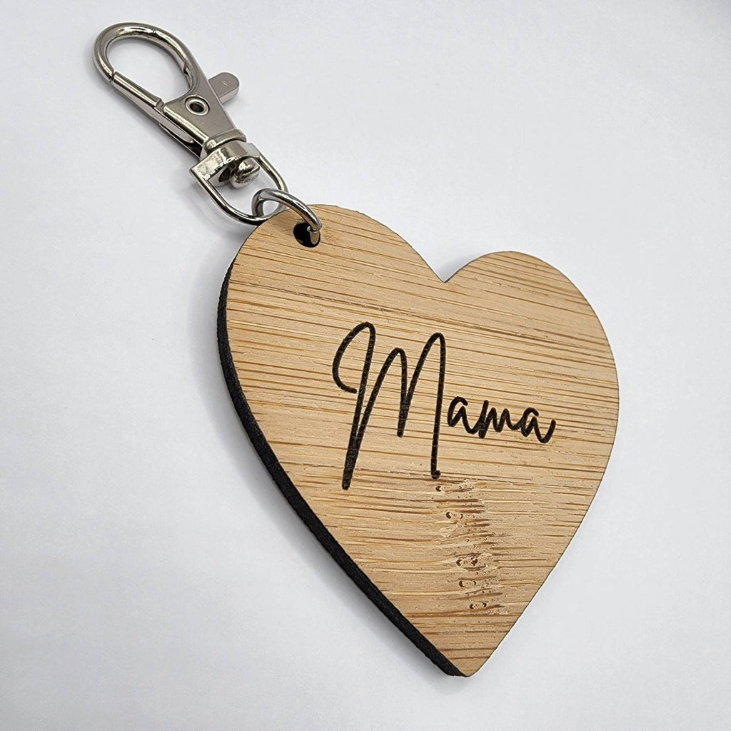 Bamboo/Wooden Engraved Heart Shaped Keyring/Bagtag - Personalised