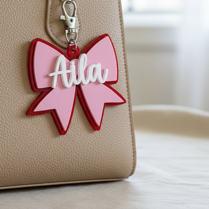 Personalized Bow Name Keychain | Acrylic Back to School Bag Tag