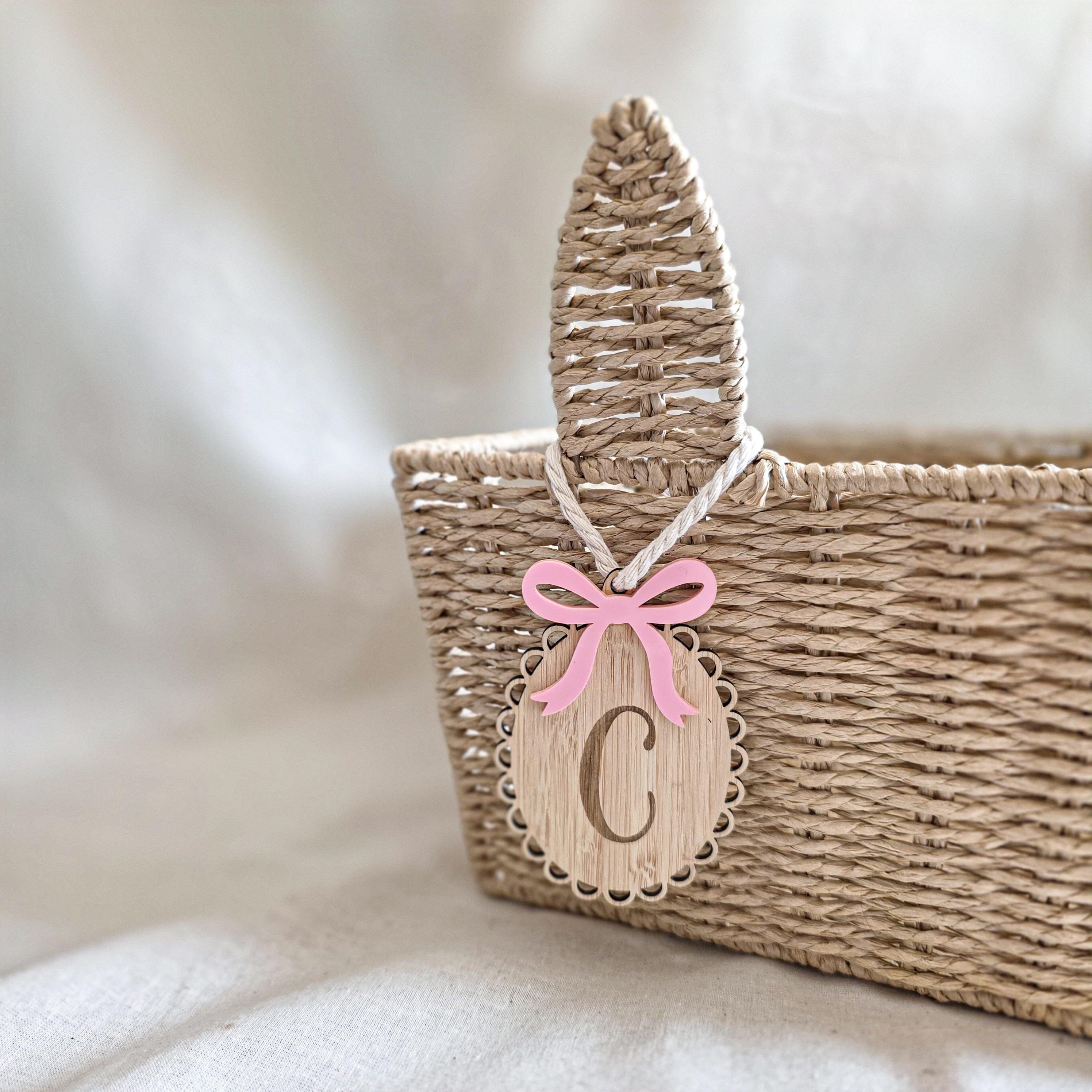 Personalized Easter Basket Tag | Bamboo Initial Gift Tag with Acrylic Bow
