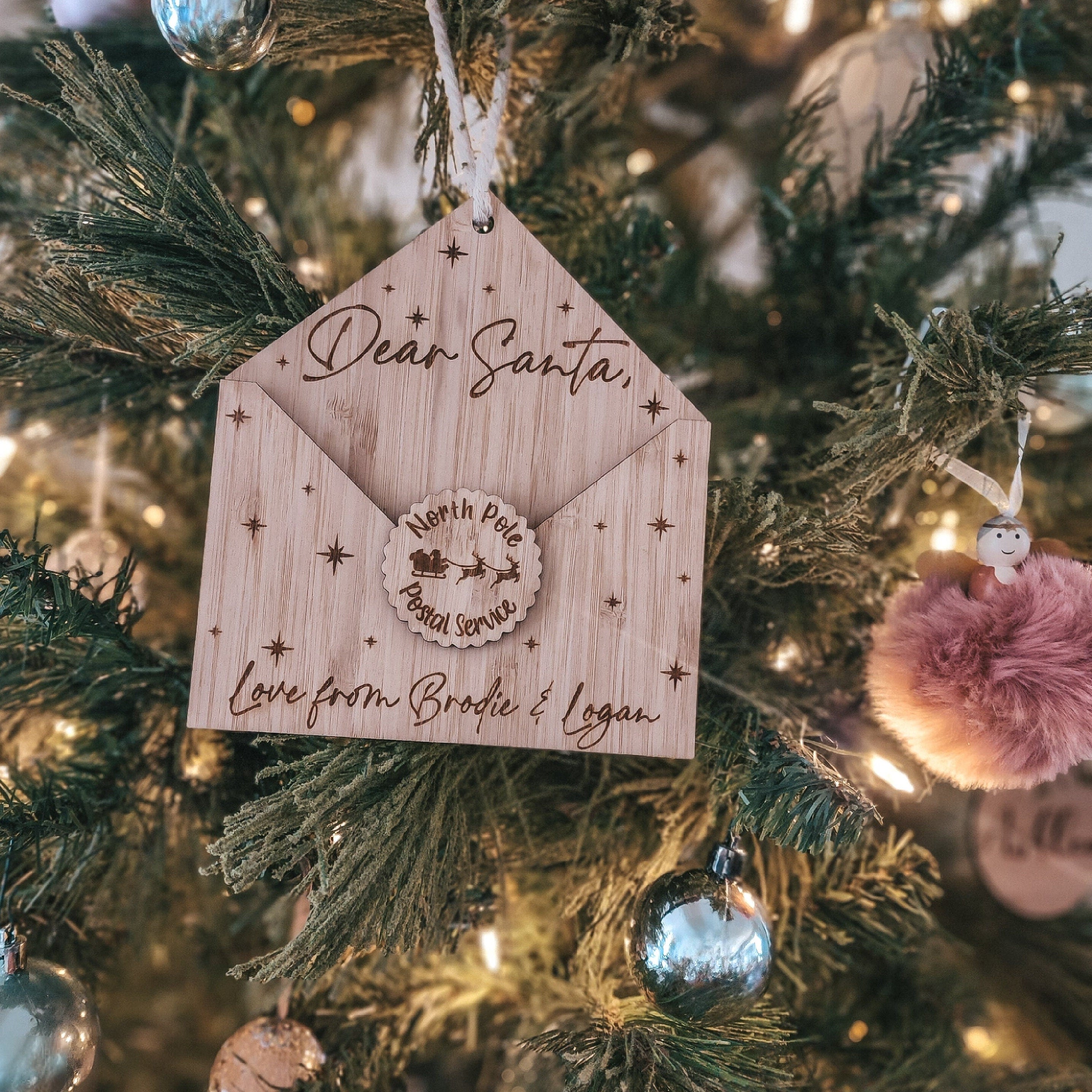 Personalised Bamboo Letters To Santa Envelope Wall Hanging - North Pole Postal Service