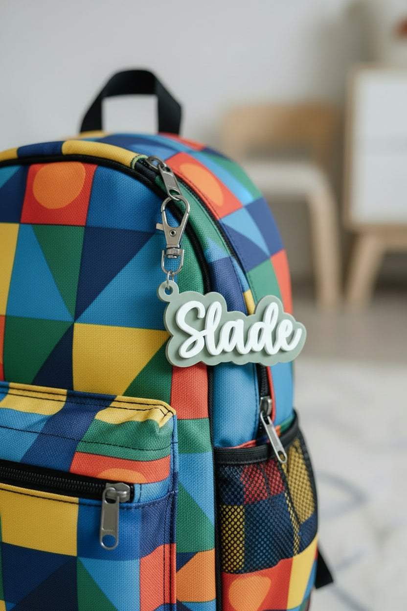 Personalised Name Keyring | Back to School Bag Tag | Custom Kids Backpack Keychain