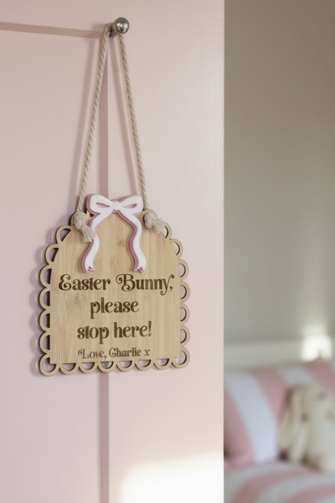 Personalized Easter Bunny Stop Here Sign | Bamboo Door Decor