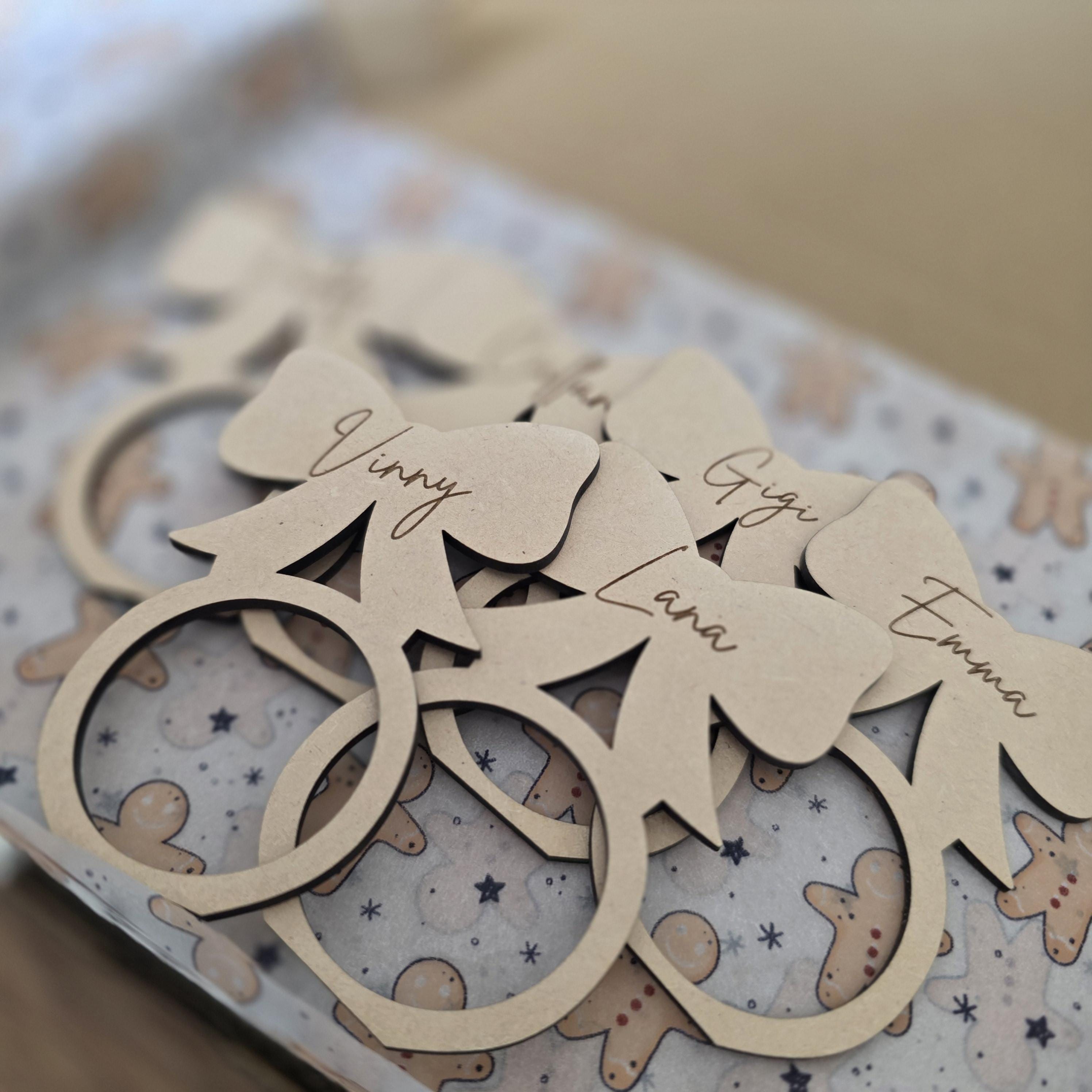 Personalised Engraved Wooden Gift Bow Place Card/ Napkin Ring