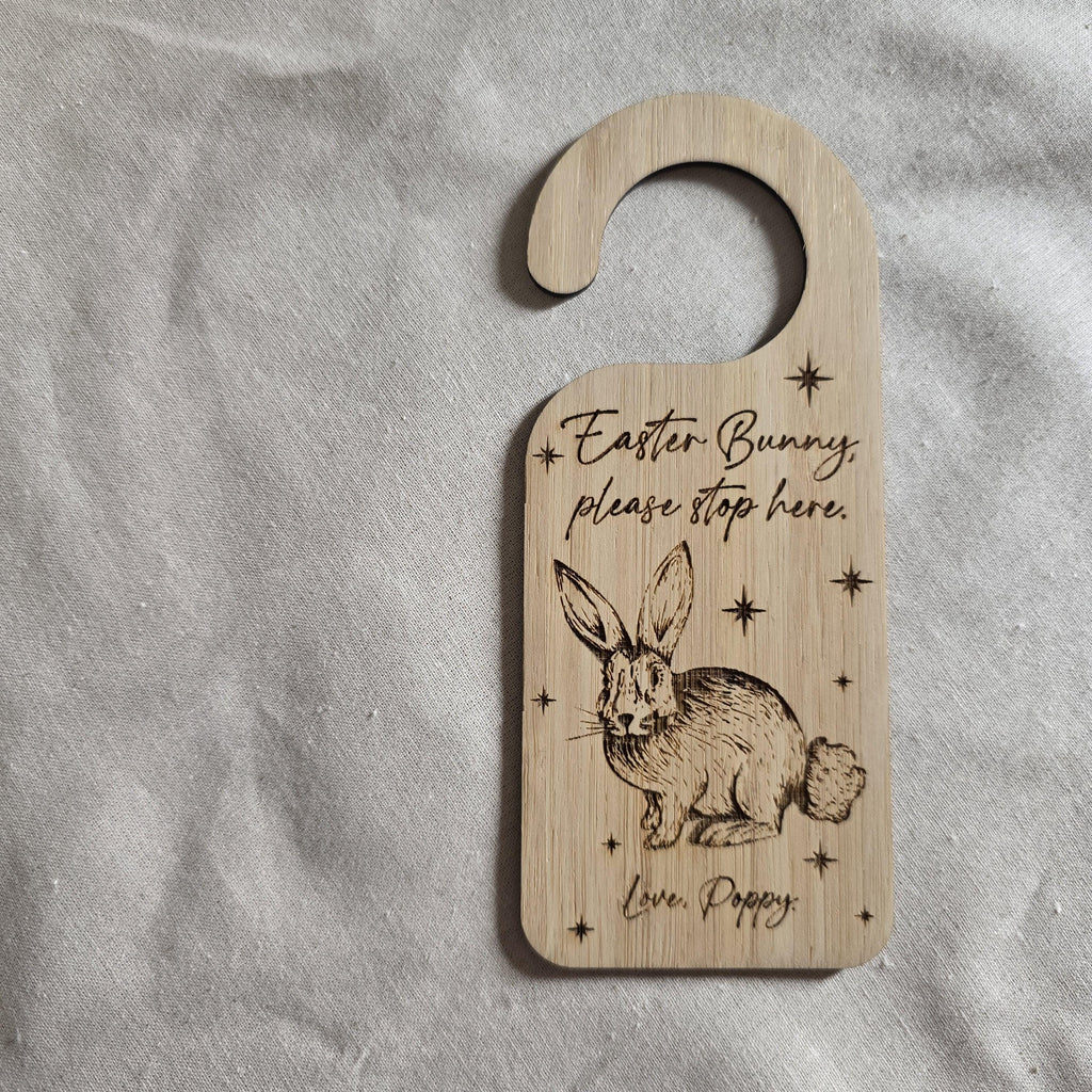 Personalised Easter Bunny Please Stop Here Door Hanger | Custom Bamboo Easter Sign