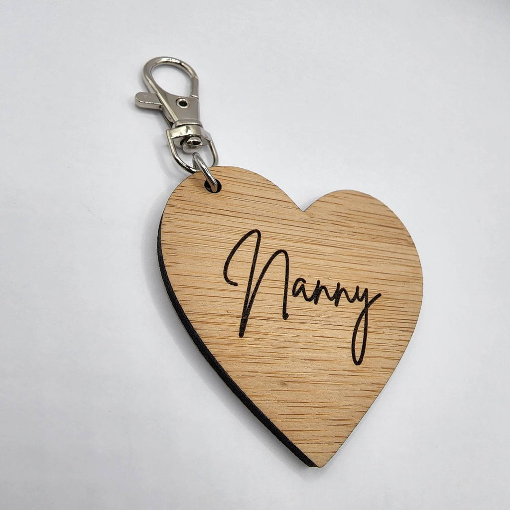 Bamboo/Wooden Engraved Heart Shaped Keyring/Bagtag - Personalised