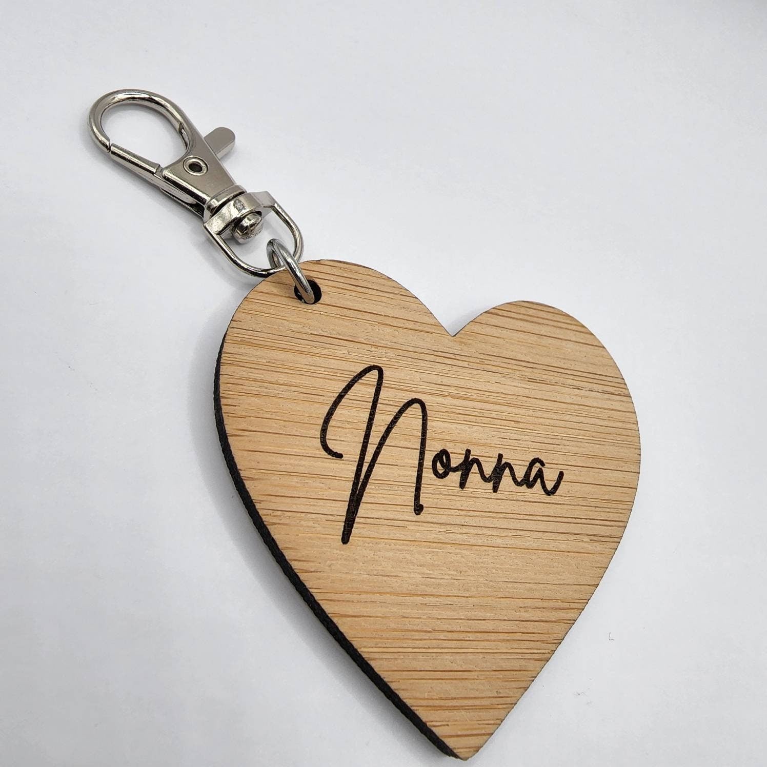 Bamboo/Wooden Engraved Heart Shaped Keyring/Bagtag - Personalised