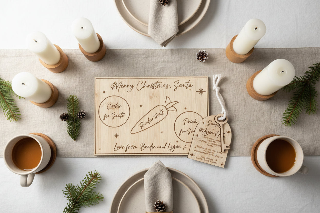 Personalised Deluxe Bamboo Santa Treat Board & Magical Key Christmas Bundle
